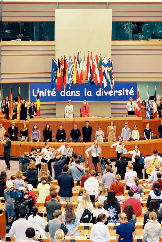 Proclamation of the slogan Unity diversity slogan in Brussels