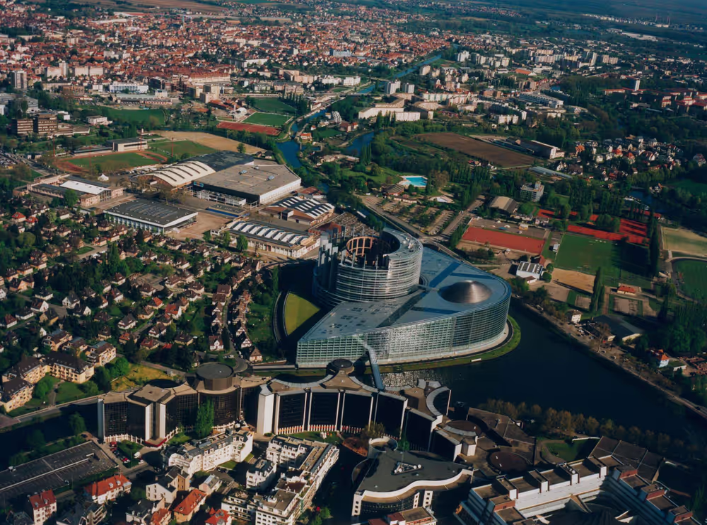 Aerial view on the LOW building in Strasbourg