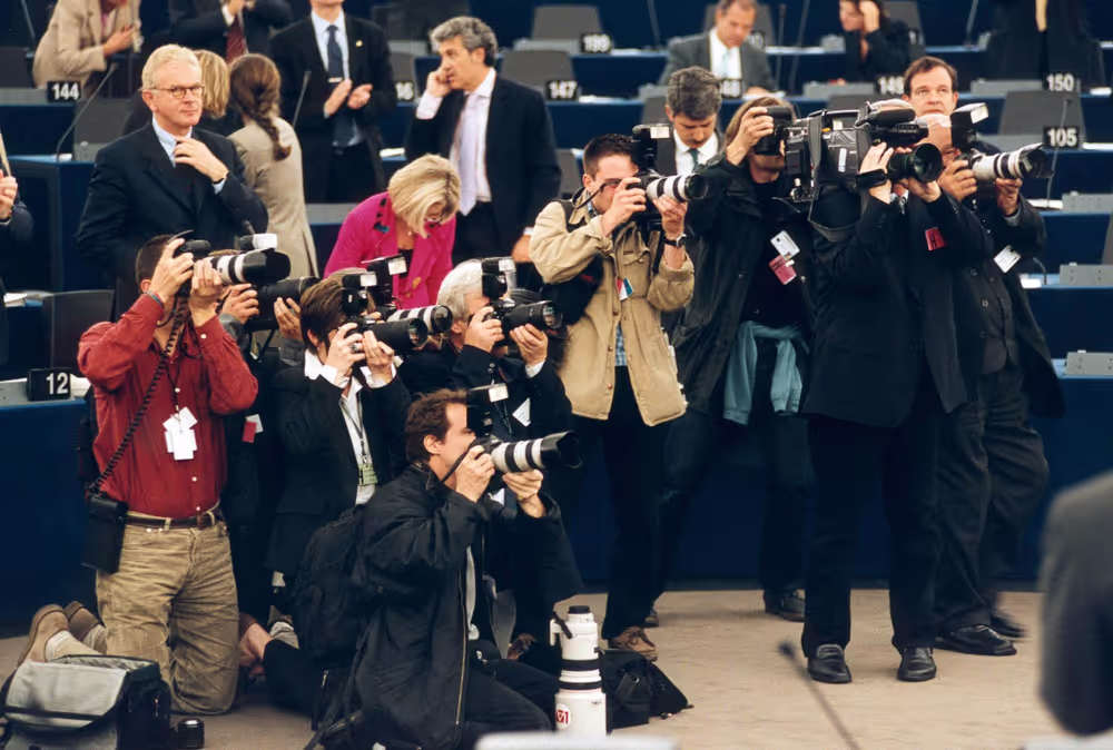 Journalists at work during a plenary session in Strasbourg