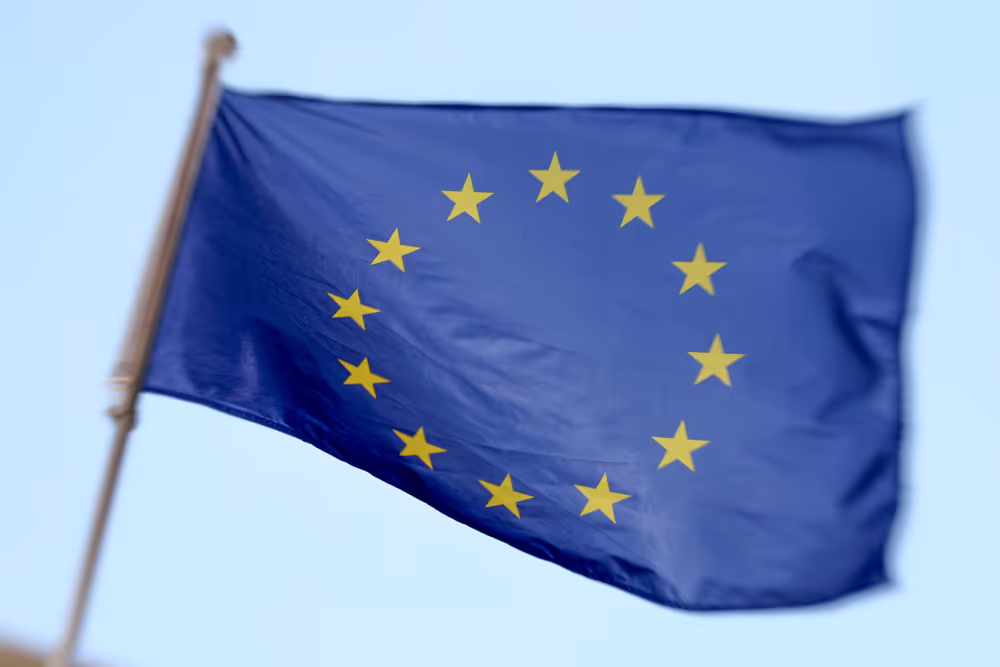 European flag in the wind close-up