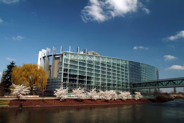 Снимка 44: Outside view on the European Parliament building Louise Weiss in Strasbourg - LOW