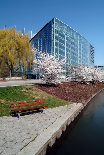 Снимка 48: Outside view on the European Parliament building Louise Weiss in Strasbourg - LOW