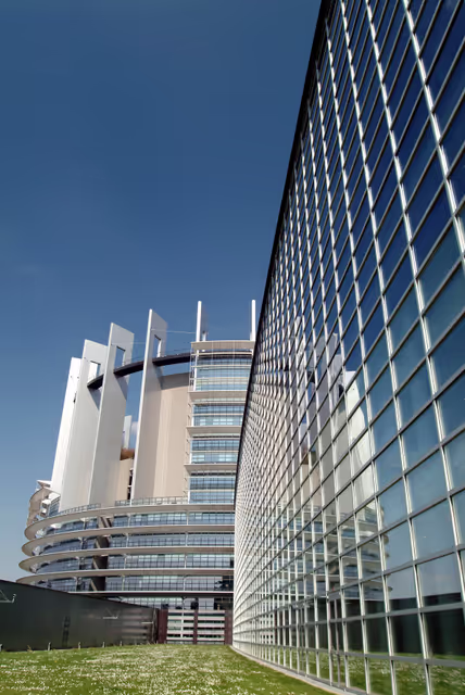 Снимка 46: Outside view on the European Parliament building Louise Weiss in Strasbourg - LOW