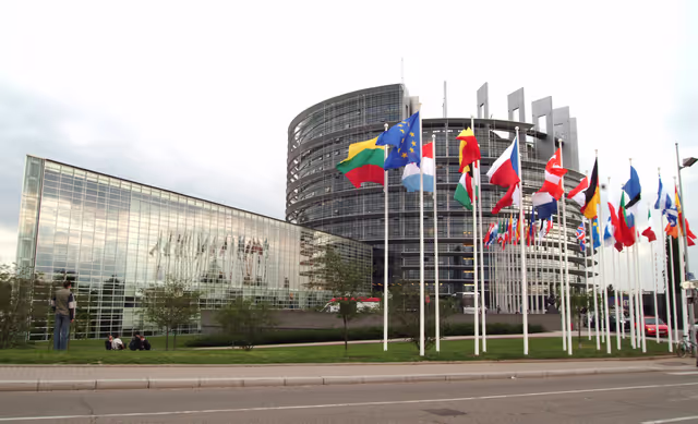 Снимка 42: Outside view on the European Parliament building Louise Weiss in Strasbourg - LOW