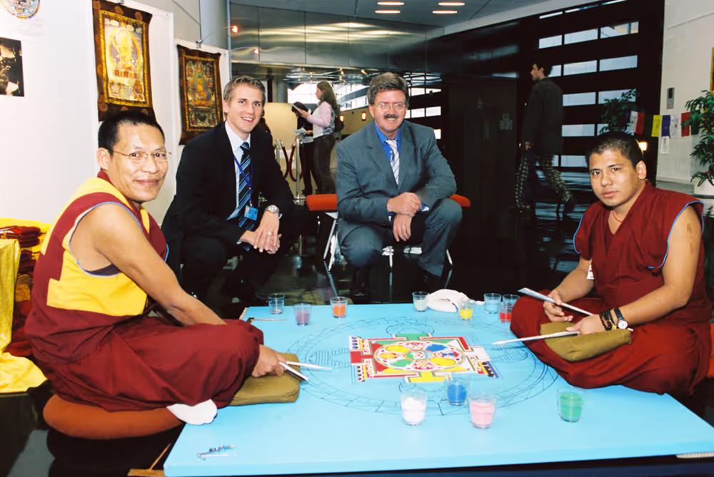 Tibetan monks creating Mandala at the European Parliament in Strasbourg