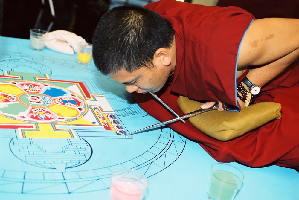 Tibetan monks creating Mandala at the European Parliament in Strasbourg