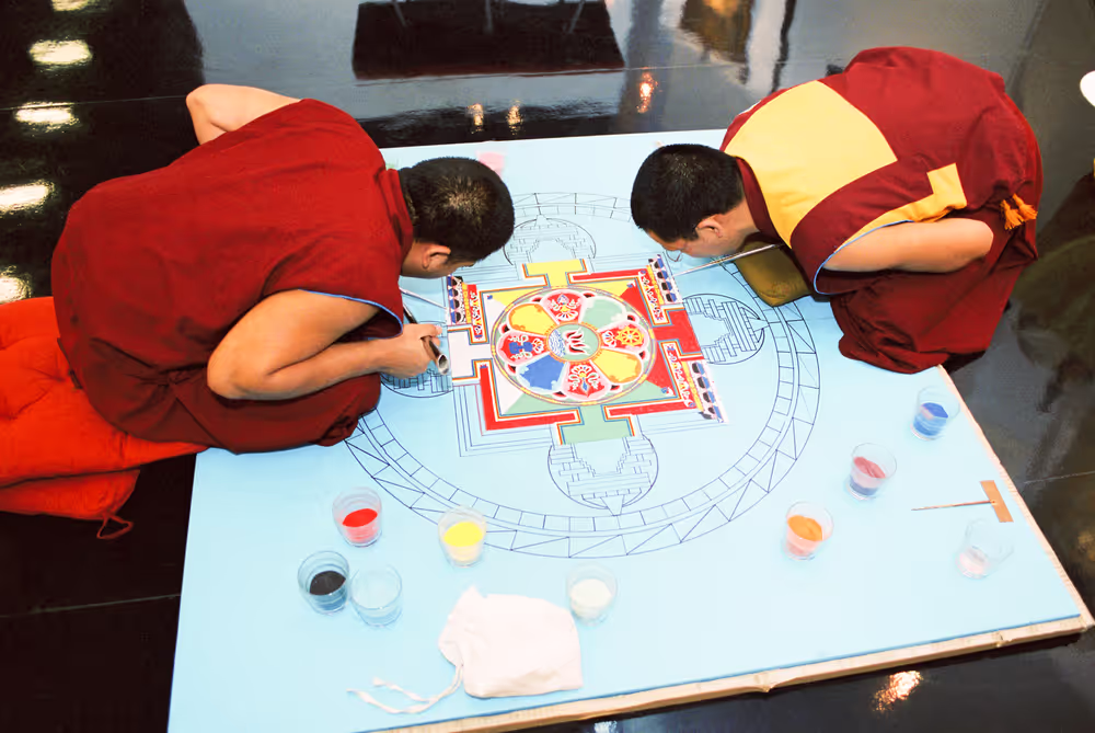 Tibetan monks creating Mandala at the European Parliament in Strasbourg
