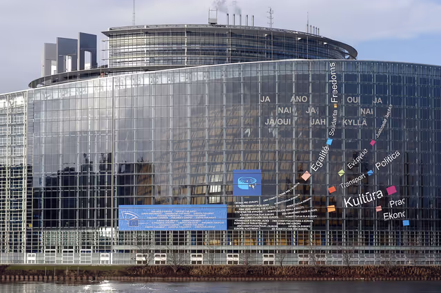 Снимка 39: Outside view on the European Parliament building Louise Weiss in Strasbourg - LOW
