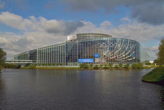 Снимка 38: Outside view on the European Parliament building Louise Weiss in Strasbourg - LOW