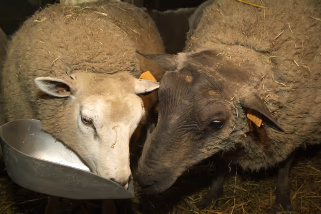 Foto 47: Two sheeps getting fed