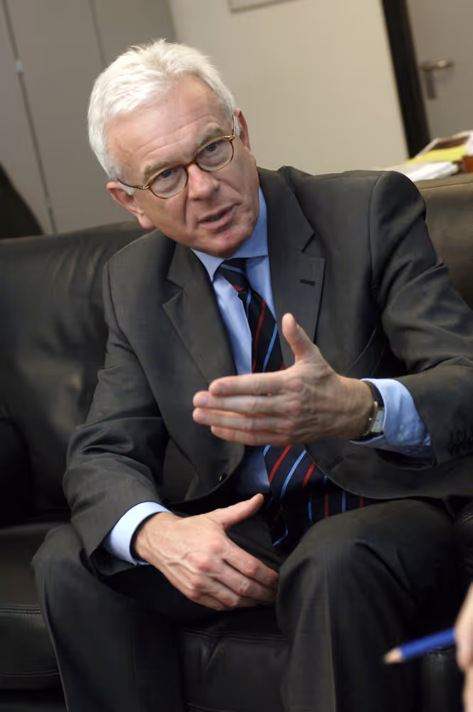 MEP Hans Gert POETTERING attends an interview in Brussels