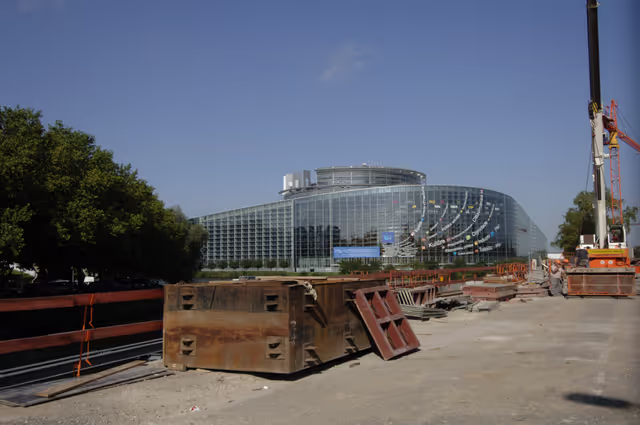 Снимка 37: Outside view on the European Parliament building Louise Weiss in Strasbourg - LOW