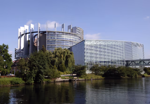 Снимка 34: Outside view on the European Parliament building Louise Weiss in Strasbourg - LOW