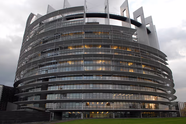 Снимка 33: Outside view on the European Parliament building Louise Weiss in Strasbourg - LOW