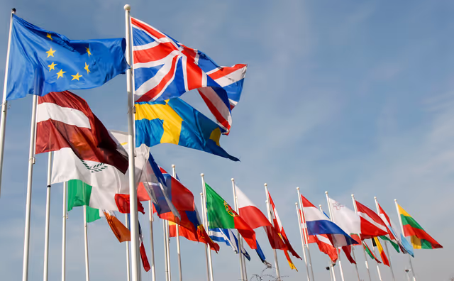 Photo 39: Flags of the country members of the European Union floating in the wind in 2007