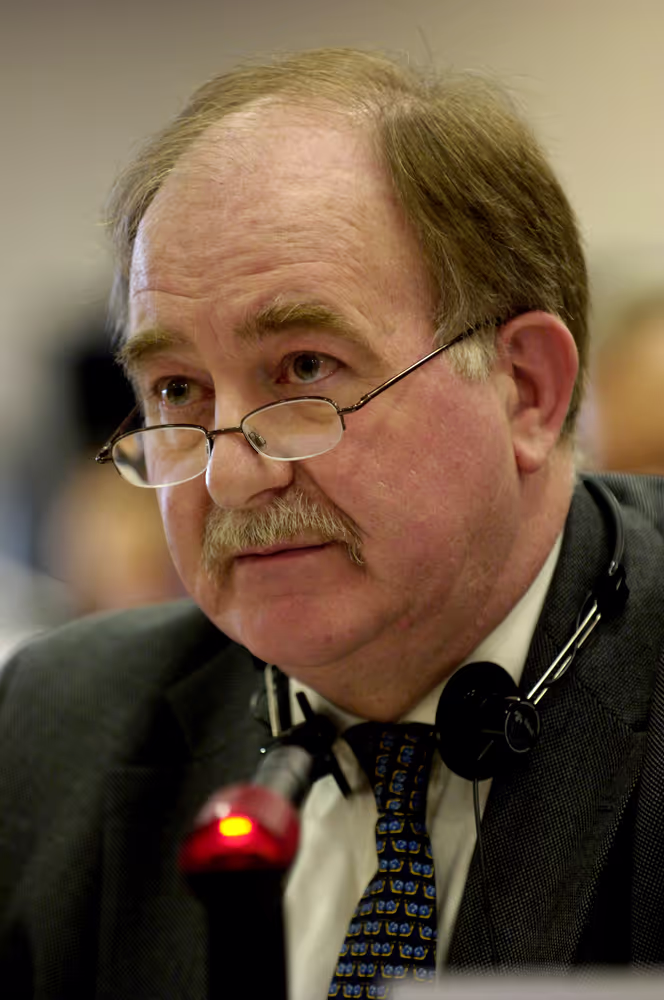 MEP Christopher BEAZLEY attends a meeting in Brussels