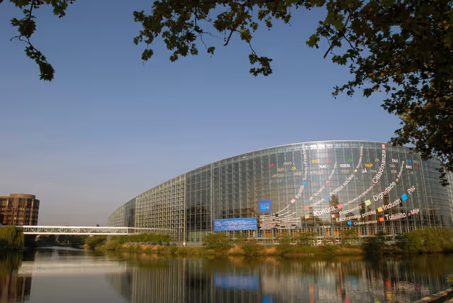 Снимка 30: Outside view on the European Parliament building Louise Weiss in Strasbourg - LOW