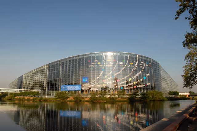 Снимка 26: Outside view on the European Parliament building Louise Weiss in Strasbourg - LOW