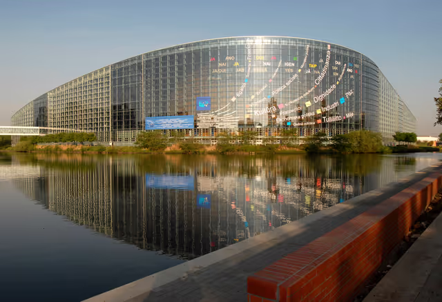 Снимка 25: Outside view on the European Parliament building Louise Weiss in Strasbourg - LOW