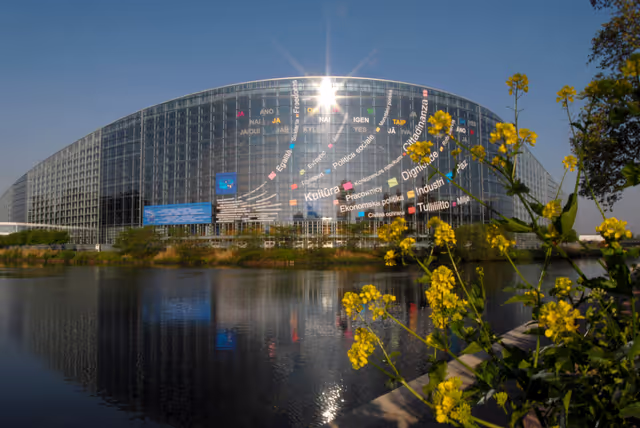 Снимка 23: Outside view on the European Parliament building Louise Weiss in Strasbourg - LOW