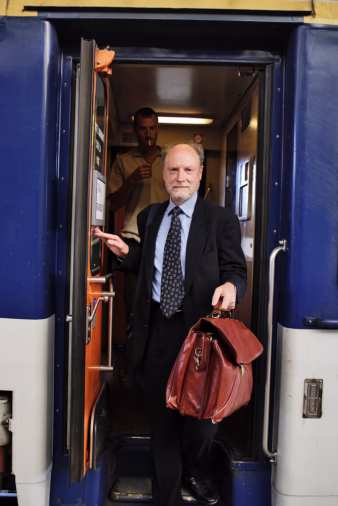 MEP Francis WURTZ comes out of a train in Strasbourg