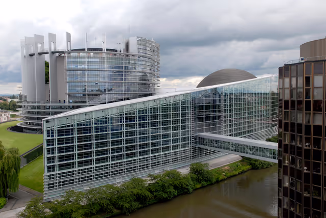 Снимка 17: Outside view on the European Parliament building Louise Weiss in Strasbourg - LOW