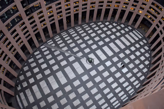 Снимка 32: Agora courtyard of the European Parliament building Louise Weiss in Strasbourg - LOW