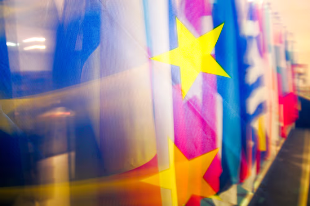 Veiled flags of some country members of the European