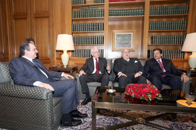 Hans-Gert POETTERING, EP President meets with Constantin KARAMANLIS - Greek Prime Minister, Fouad MEBAZAA - Speaker of the Tunisian Parliament and Muhamed ABO ELEINEM, Speaker of the Egyptian Parliament in Athens, Greece, February 29, 2008....