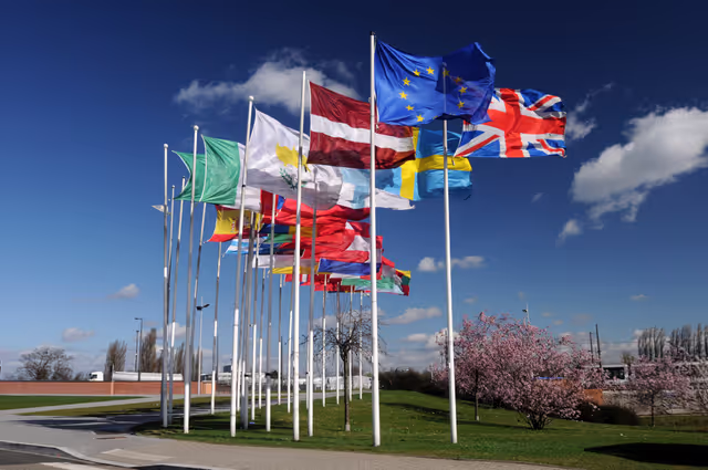 Photo 13: Flags of the EU member states in front of the EP in Strasbourg.