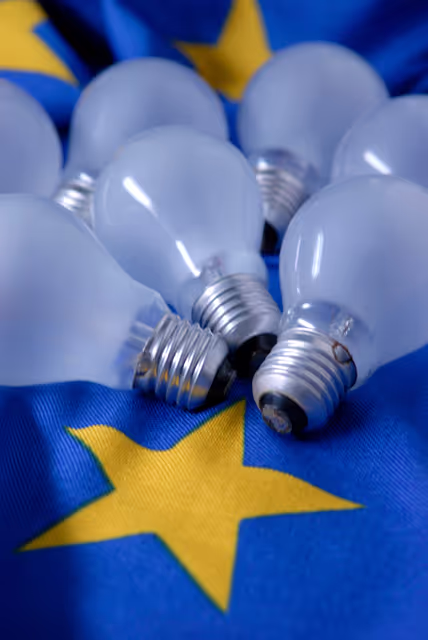 Zdjęcie 2: Lights on a European flag to illustrate energy savings