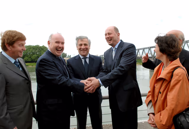 Ceremony marking the start of the construction works of a new bridge between Strasbourg, France and Kehl, Germany.