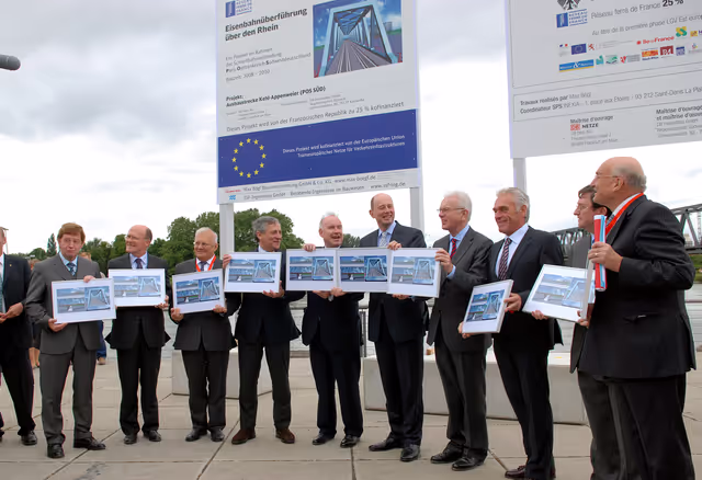 Ceremony marking the start of the construction works of a new bridge between Strasbourg, France and Kehl, Germany.