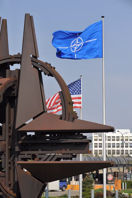 Suriet 24: NATO flag flying at NATO Headquarters Brussels.