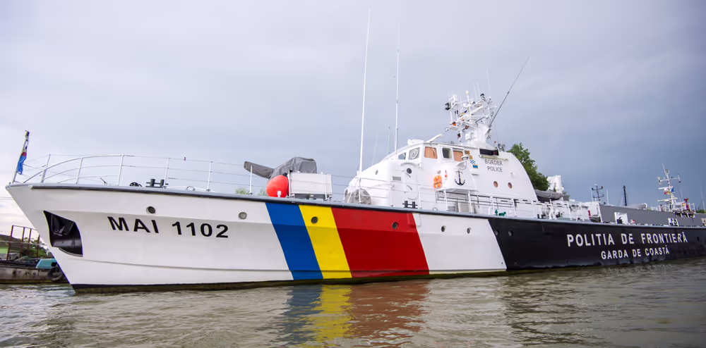 Border control patrol boat in Sulina (Romania). Coast guards