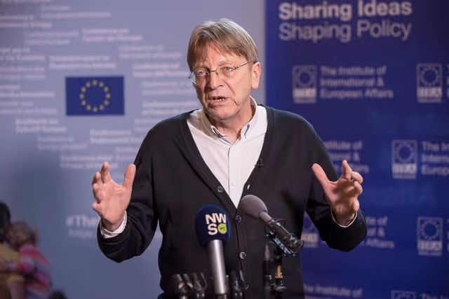 Снимка 4: Conference on the Future of Europe - Guy Verhofstadt, during the Press Conference. Panel 1 : Stronger economy, social justice, jobs, education, culture, sport, digital transformation, in Dublin