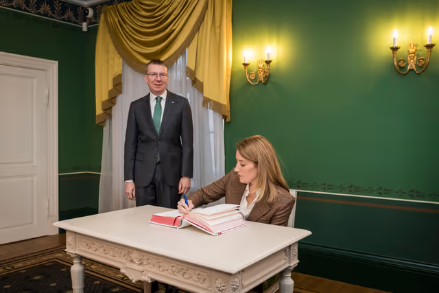 Official visit by Roberta METSOLA, EP President to Riga (Latvia) - Meeting with Edgars RINKĒVIČS, President of Latvia