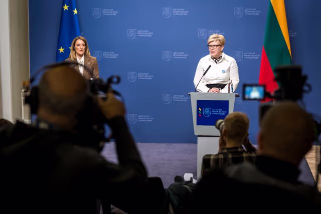 Official visit by Roberta METSOLA, EP President to Vilnius (Lithuania) - Press Point after the Meeting with Ingrida ŠIMONYTĖ, Lithuanian Prime Minister