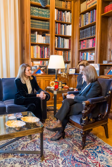 Official visit by Roberta METSOLA, EP President to Athens (Greece) - Bilateral Meeting with Katerina SAKELLAROPOULOU, President of the Hellenic republic
