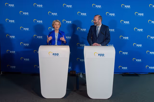 Fotografi 11: EPP Press conference with Ursula von der LEYEN, President of the European Commission and Manfred WEBER