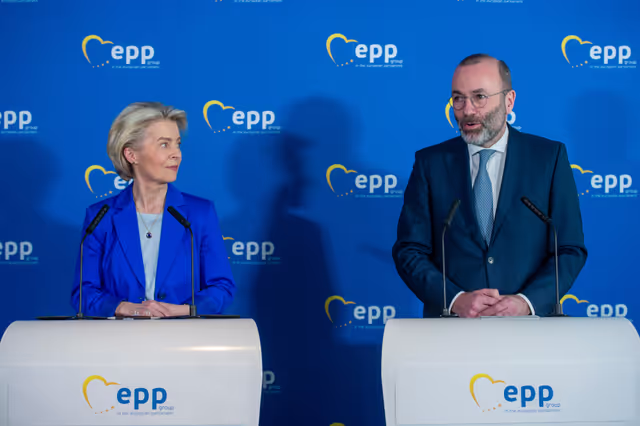 Fotografi 17: EPP Press conference with Ursula von der LEYEN, President of the European Commission and Manfred WEBER