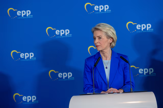 Fotografi 2: EPP Press conference with Ursula von der LEYEN, President of the European Commission and Manfred WEBER