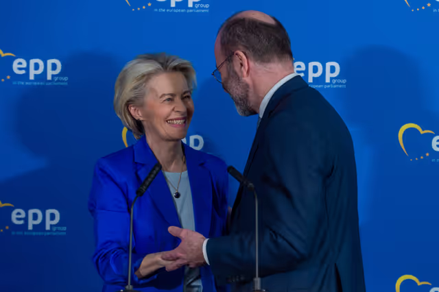 Fotografi 1: EPP Press conference with Ursula von der LEYEN, President of the European Commission and Manfred WEBER