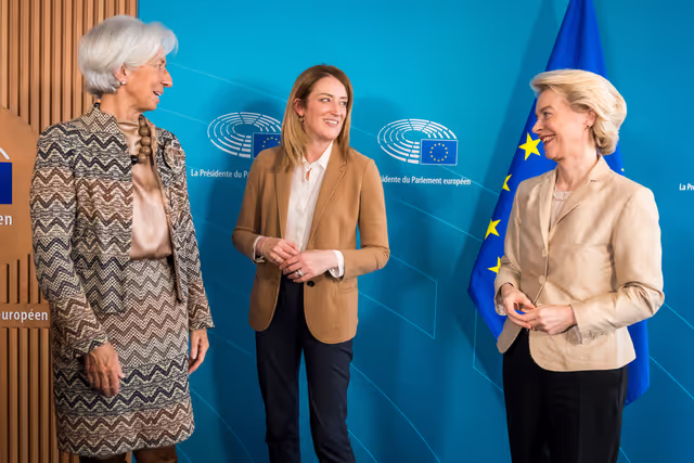 Roberta METSOLA, EP President meets with Christine LAGARDE, President of the European Central Bank and Ursula von der LEYEN, President of the European Commission