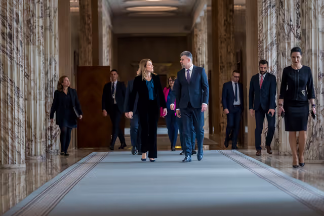 Foto 1: Official visit by Roberta METSOLA, EP President to Bucharest (Romania) - Meeting with Marcel CIOLACU, Prime Minister of Romania