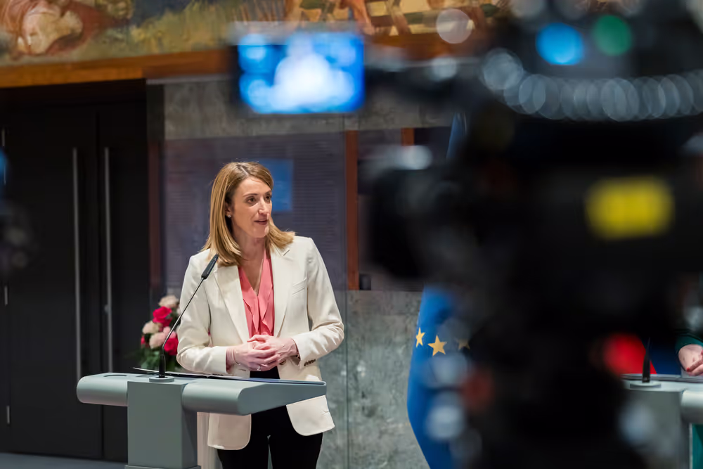 Official visit by Roberta METSOLA, EP President to Ljubljana (Slovenia) - Press point with Urška KLAKOČAR ZUPANČIČ, President of the Slovenian National Assembly