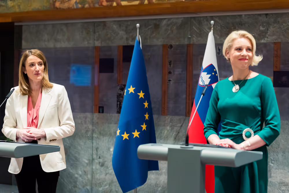 Official visit by Roberta METSOLA, EP President to Ljubljana (Slovenia) - Press point with Urška KLAKOČAR ZUPANČIČ, President of the Slovenian National Assembly