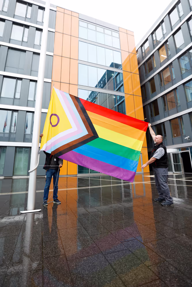 International Day Against Homophobia, Biphobia, Intersexism and Transphobia (IDAHOBIT) - Rainbow flag next to the EP buildings