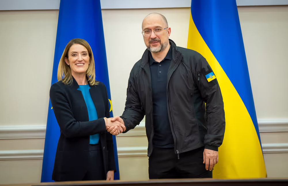 Roberta METSOLA, EP President, in Kyiv (Ukraine) on Europe Day - Meeting with Denys SHMYHAL, Ukrainian Prime Minister