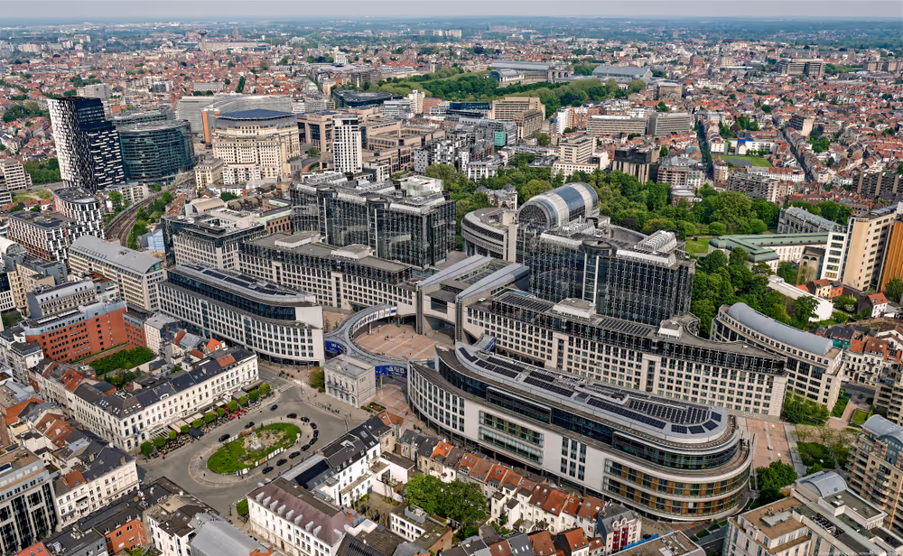 Aerial view of the European Parliament in Brussels